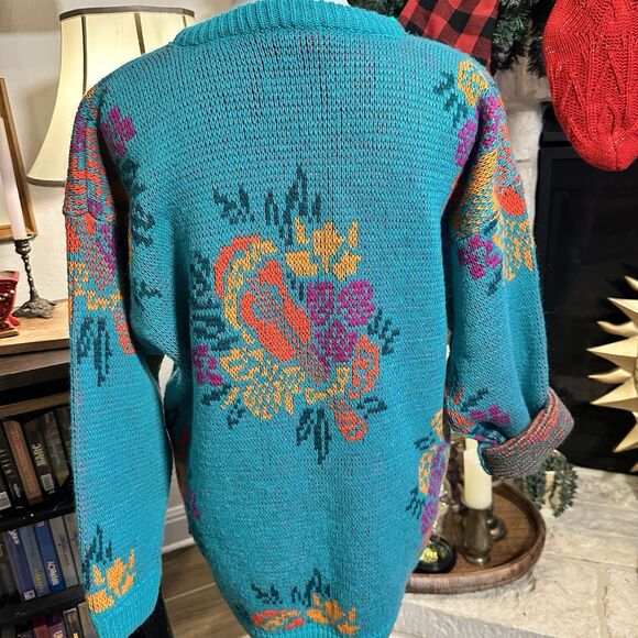 VINTAGE Espirit Sport Floral Guitar Heavyweight Sweater Size Small Oversized - Picture 3 of 7